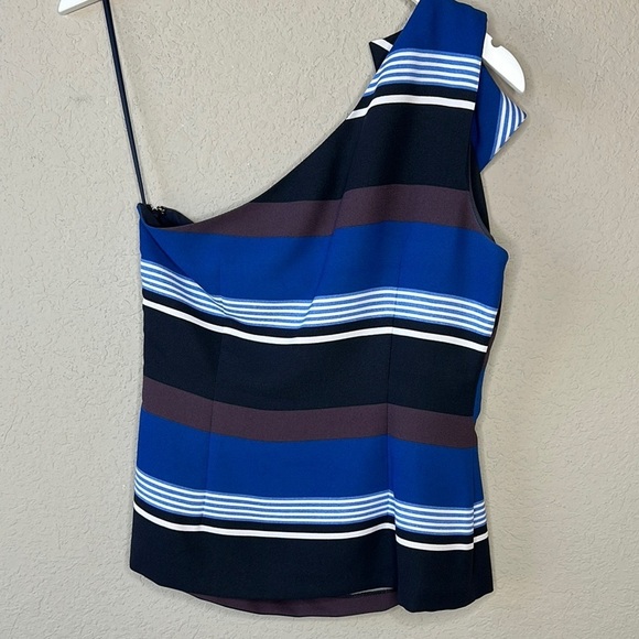 Banana Republic One Shoulder Bow Detail Striped Side Zip Top Size 6 - Picture 4 of 11